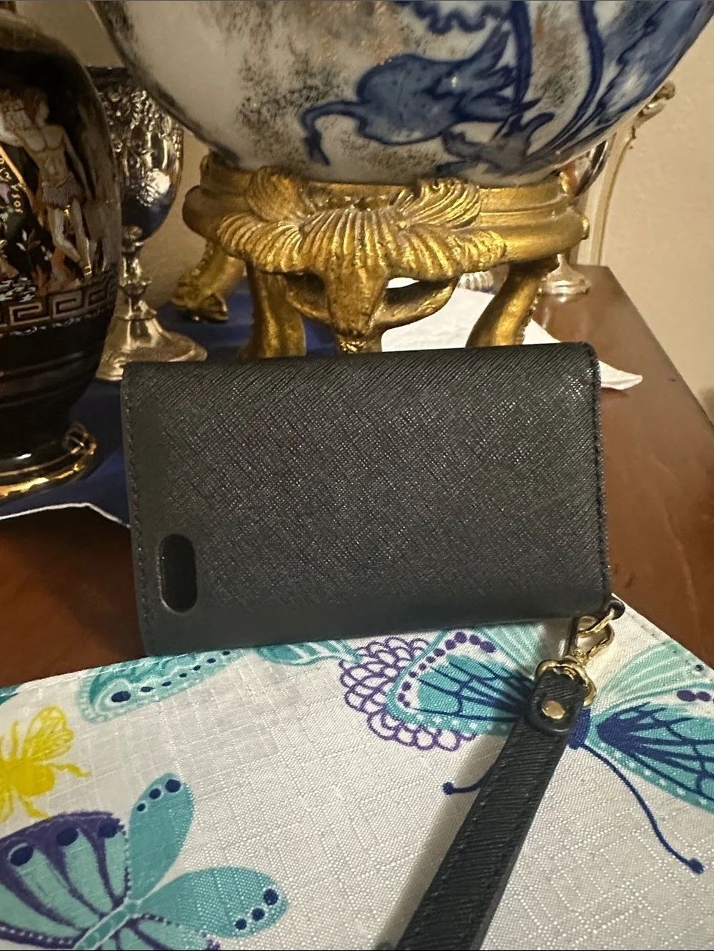 Michael Kors Black Saffiano leather small phone case